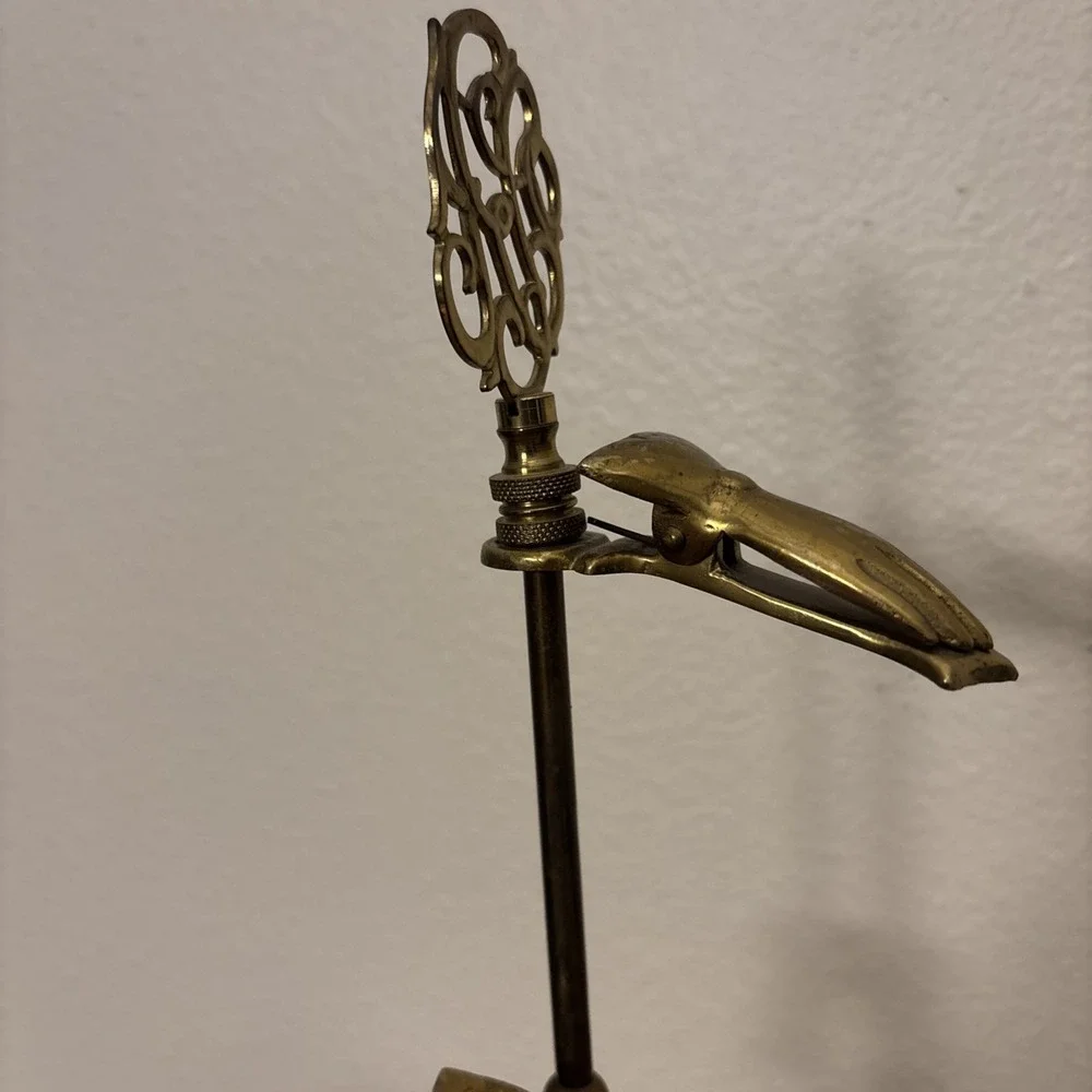 Vtg MCM Victorian Style Brass 2 Hands Glove Clip Stand Pictures/Letters Finial